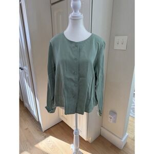 Vintage North Thompson Sage Green Boho Button Front Long Sleeve Blouse Size L